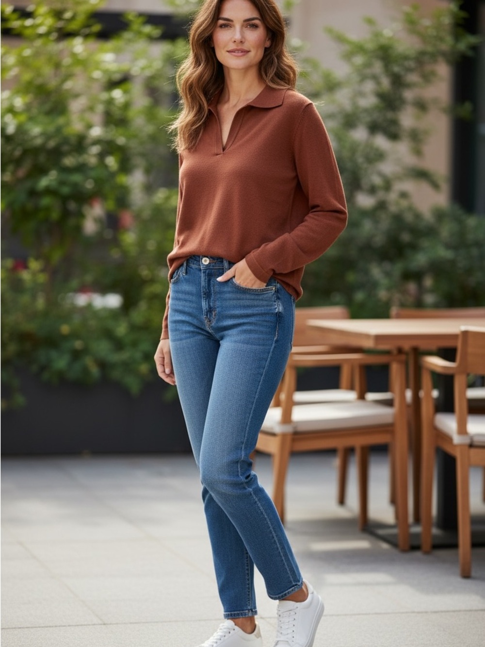 Women's V-Neck Collared Pullover Sweater